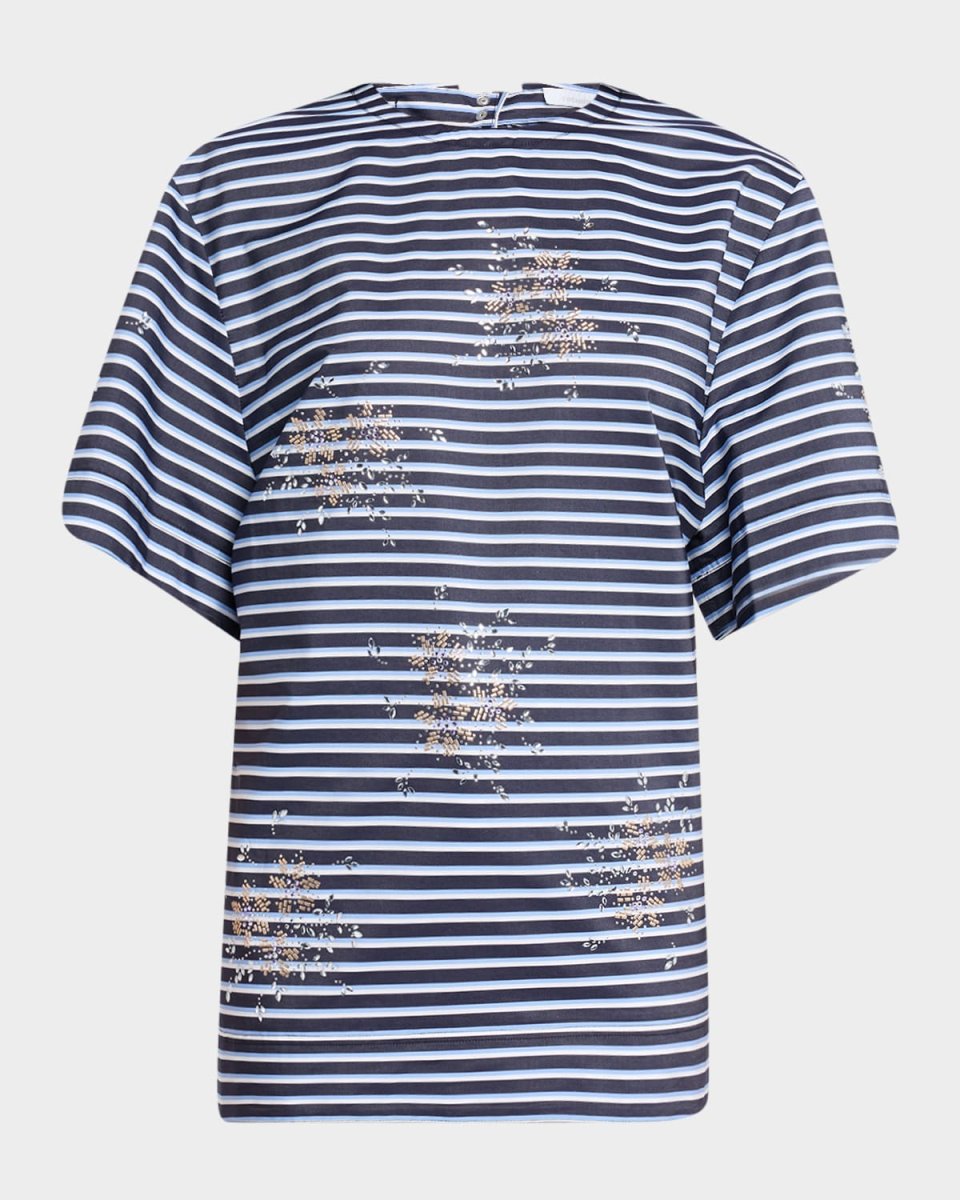 Embellished Striped Short-Sleeve Backless T-Shirt